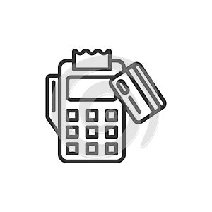 Card payment machine, icon in line design. Card, payment, machine, credit, transaction, terminal, swipe on white photo