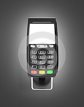 Card payment terminal POS terminal top view isolated on black gradient background 3d render