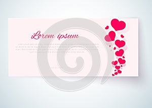 Card with pink hearts on a romantic pink background A pattern of decorative hearts and text for the design of greeting cards