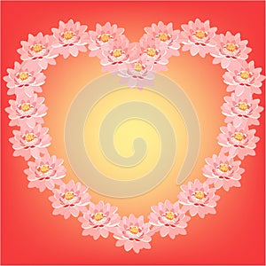 Card with pink lotus flowers in the shape of a heart. vector