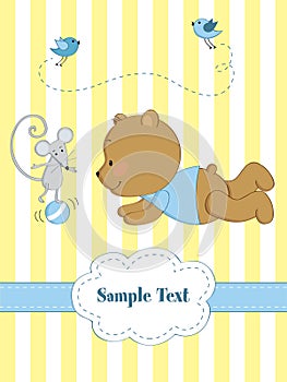 Card with playing teddy bear and mou