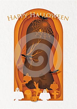 Card and poster of Halloween day in a layer paper cut and vector design