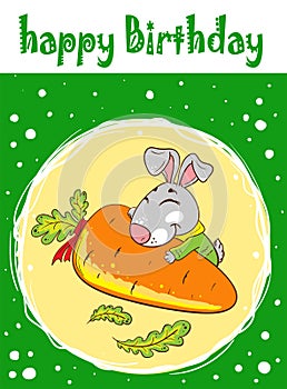 Card with a rabbit on a green background with carrot