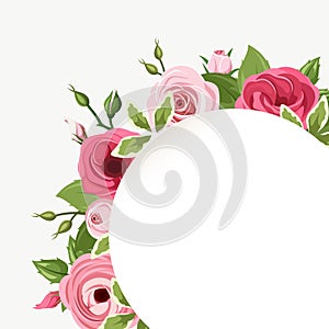 Card with red and pink roses, lisianthuses and ranunculus flowers. Vector eps-10. photo