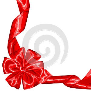 Card with red satin gift bow and ribbon