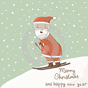 Card with Santa on skis.