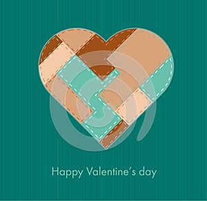 Card with sewed heart, Valentine card (vector)