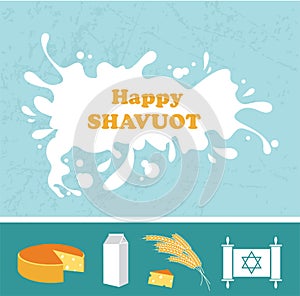 Card for Shavuot Jewish holiday with a splash of milk.