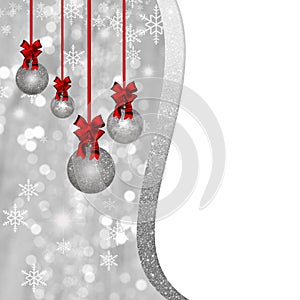 Card with silver Christmas baubles and red decorations