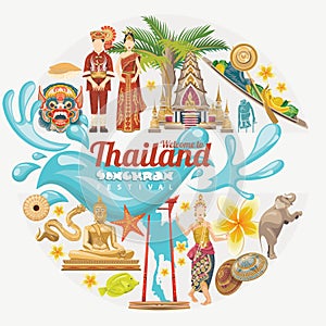 Card of Songkran Festival in Thailand. Thai holidays.