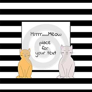 Card with square place for text with stripes and two cats