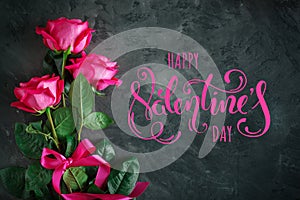 Card for St. Valentine`s Day, Mother`s Day. Day of Womans. Pink roses against a dark background.