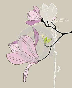 Card with stylized magnolia