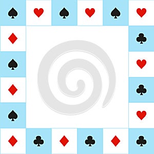 Card Suits Blue Red White Chess Board Border. Vector Illustration.