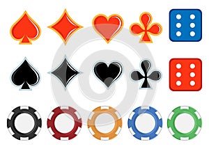 Card suits. Dice. Casino chips. Vector graphics