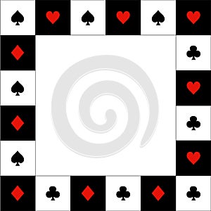 Card Suits Red Black White Chess Board Border. Vector Illustration