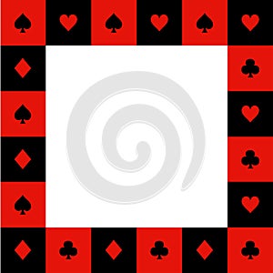 Card Suits Red Black White Chess Board Border. Vector Illustration