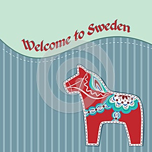 Card with swedish wooden horse photo