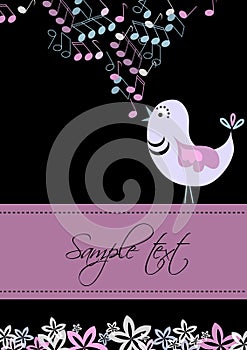 Card template with bird and tunes design photo
