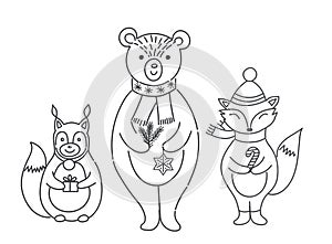 Card template with funny animals, coloring book