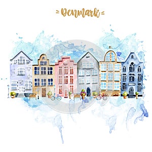 Card template with scandinavian houses, nordic architecture