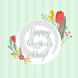 Card template to International Women`s Day. Floral design. Can be used as invitation