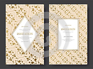 Card template. Vintage background with gold pattern