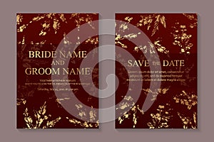 Card templates with golden autumn maple`s leaves