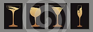 Card templates for wine tasting invitation or bar and restaurant menu or banner or presentation with golden