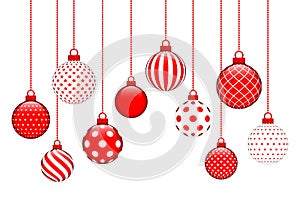 Card Ten Hanging Christmas Balls Pattern Red And White