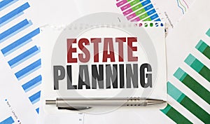 Card with text ESTATE PLANNING. Diagram and white background