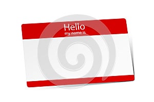 Card with text Hello my name is on white background, illustration. Mockup for design