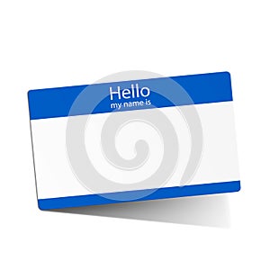 Card with text Hello my name is on white background, illustration. Mockup for design