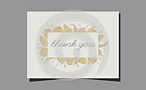 Card thank you with fruits pattern, font lettering, culinary food aesthetic rectangle design