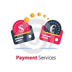 Card to card transaction, sending money services, currency exchange, fast cash loan