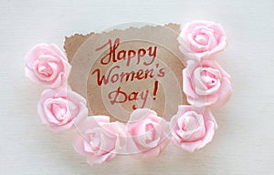 Card to Women`s Day, pink roses