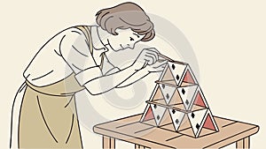 Card Tower Construction, Skill and Patience. vector design Generative AI