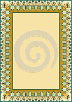 Card with traditional indian/arabic floral ornament and architectural elements frame