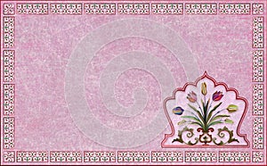 Card with traditional indian, arabic floral ornament frame