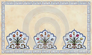 Card with traditional indian, arabic floral ornament frame