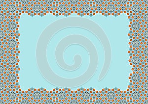 Card with traditional indian/arabic floral and stars ornament frame, turquoise and gold colors, free space for text