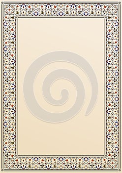 Card with traditional indian/arabic/muslim floral ornament frame, size A4
