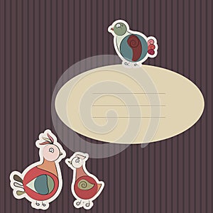 Card with turkey bird and pigeon