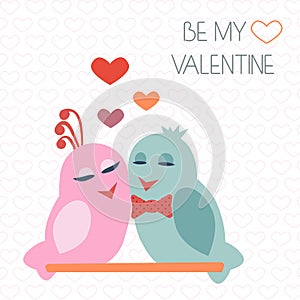 Card for Valentine's Day. Birds. Heart. Be my Valentine. Vector