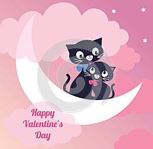 Card Valentines Day couple of lovers cats