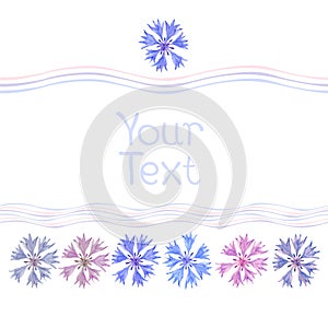 Card with watercolor cornflowers frame template - for inv