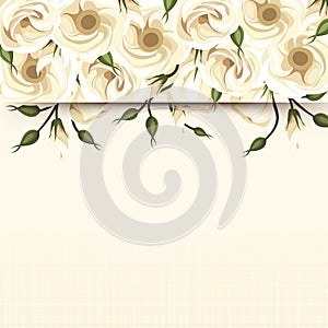 Card with white lisianthus flowers. Vector eps-10.