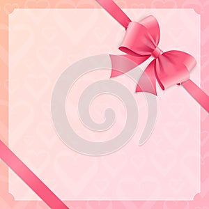 Card witch Silk Pink Ribbon and Bow. Vector