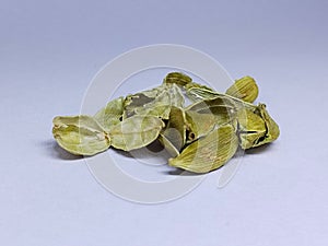 Cardamom peel Isolated on White Background, Elakka, Elachi. place your text, copy space photo