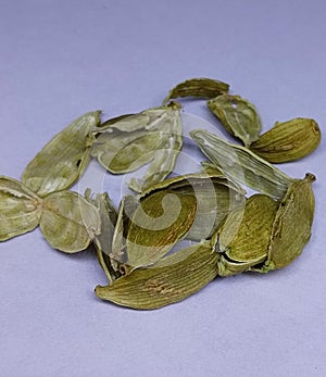 Cardamom peel Isolated on White Background, Elakka, Elachi. place your text, copy space photo